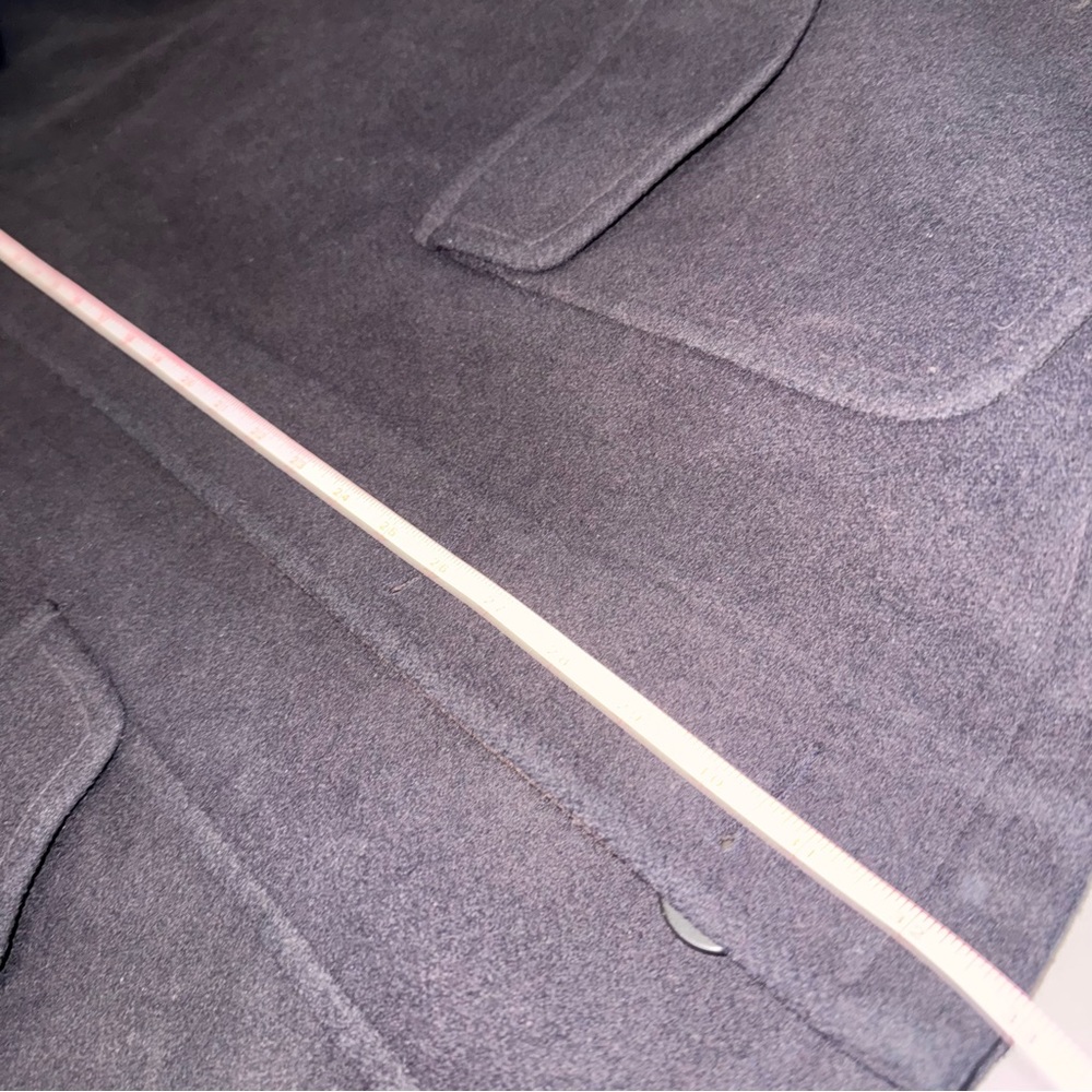 Burberry XL Navy Blue Wool Coat & Leather Collar Overcoat Vintage - Picture 9 of 13